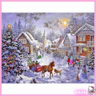 Hik ภาพวาดสีน้ํามันบนผ้าใบ ไร้กรอบ รูปเมืองหิมะ คริสต์มาส DIY สําหรับตกแต่งผนังบ้าน
