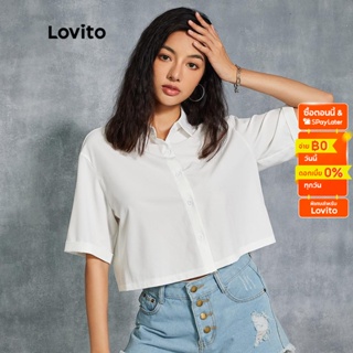 【เซเลปเลือก】Lovito เสื้อโปโล ทรงหลวม สีพื้น สไตล์ลำลอง L20D1144 (สีขาว)