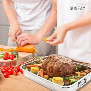 Sunfay ถาดสเตนเลส ทรงสี่เหลี่ยม สําหรับใส่อาหาร บาร์บีคิว ไก่งวง