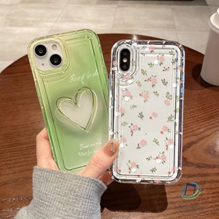 คู่เคสโทรศัพท์โปร่งใสสำหรับ Iphone 11 12 13 14 15 Pro Max XR X XS 7 6 8 Plus ดอกไม้ หัวใจสีเขียว อ่อนนุ่มกันกระแทกเปลือก