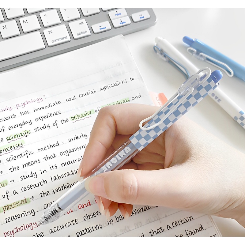 ปากกาเจล ลายตารางหมากรุก หมึกสีดํา 0.5 มม. สีฟ้า และสีขาว สร้างสรรค์ สําหรับสํานักงาน 4 ชิ้น