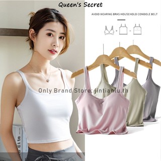 【Queens Secret】เสื้อครอปท็อปแขนกุด คอกลม ผ้าฝ้าย แบบบาง พร้อมแผ่นรองหน้าอก สําหรับเล่นกีฬา โยคะ