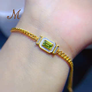 Meena Gems/ ข้อมือพลอยแท้เพอริดอท ตัวเรือนเงินแท้925  พลอยแท้เสริมดวง จัดส่งพร้อมกล่อง