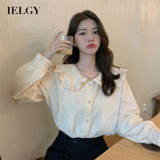 IELGY    เสื้อเชิ้ต คอปกตุ๊กตา ทรงหลวม สไตล์เกาหลี สําหรับผู้หญิง