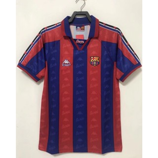 เสื้อกีฬาแขนสั้น ลายทีมชาติฟุตบอล Barcelona 96 97 ชุดเหย้า สไตล์เรโทร สําหรับผู้ใหญ่