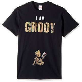 เสื้อยืดแขนสั้นเสื้อยืดแขนสั้นลายกราฟฟิก Marvel Mens I Am GrootS-5XL