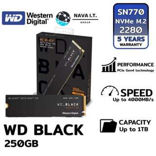 COINSคืน15%⚡FB9JMZV6⚡ WD BLACK SN770 250GB NVME SSD - PCIE 4/NVME M.2 2280(WDS250G3X0E) ประกัน 5 ปี