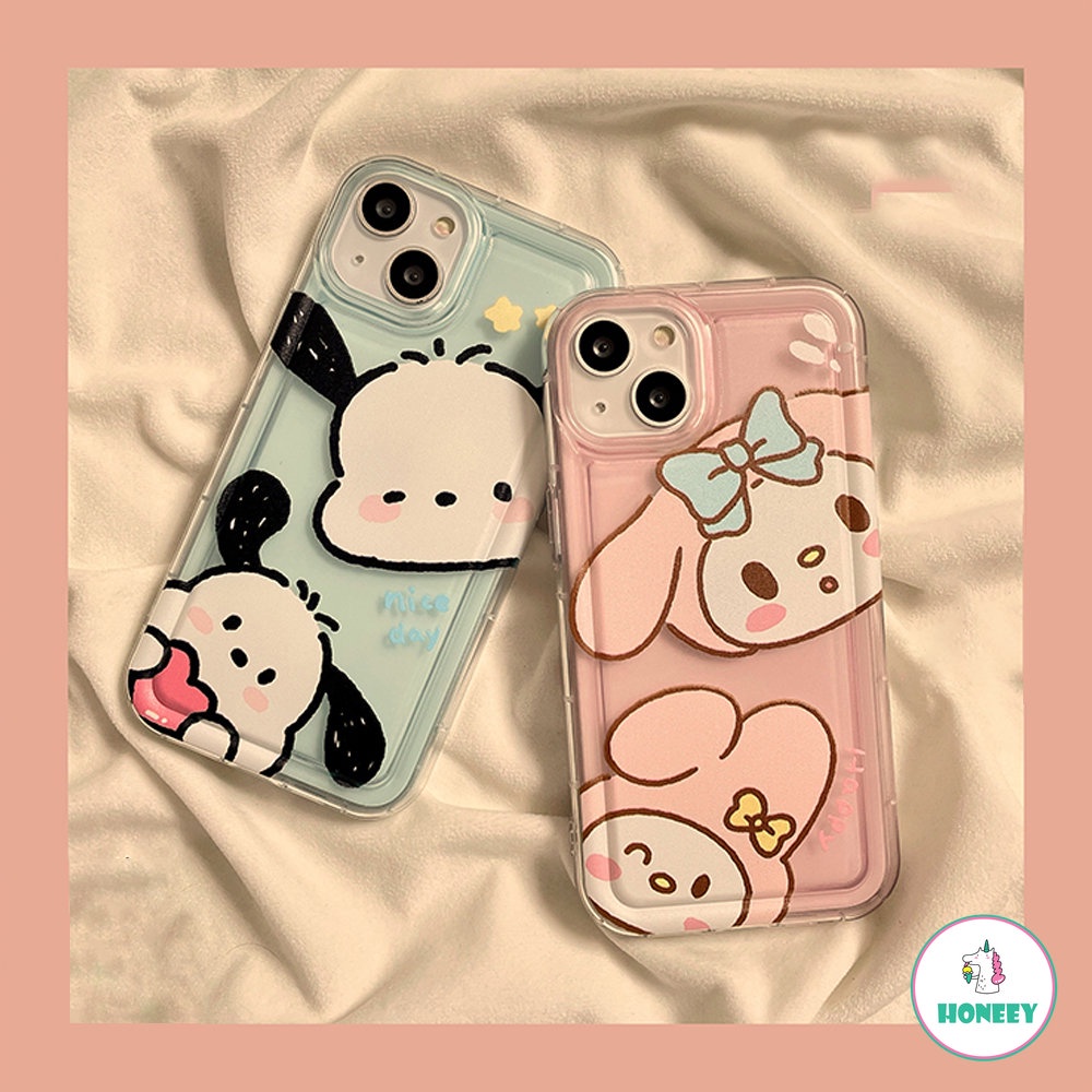 เคสโทรศัพท์มือถือนิ่ม หนา กันกล้อง กันกระแทก ลายการ์ตูนสัตว์ ลูกสุนัข สีชมพู เมโลดี้ สําหรับ IPhone 14 Pro Max 14 13 12 11 Pro Max