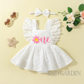 Babygarden-3-18 เดือน ชุดรอมเปอร์ แขนระบาย เปิดหลัง พร้อมที่คาดผม สีขาว สําหรับเด็กผู้หญิง