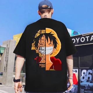 One Piece OP1 เสื้ออนิเมะ เสื้อยืดลำลอง ลำลอง ขนาดใหญ่ (S-5XL) ดำและขาว