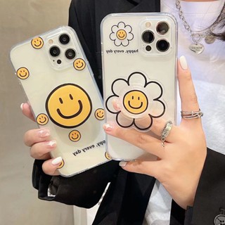 เคสโทรศัพท์มือถือแบบนิ่ม ใส ลายดอกไม้หน้ายิ้ม พร้อมที่ตั้งวาง สําหรับ TECNO POVA 5 Neo 2 3 4 Pro Spark 10 Pro 6 GO 8C 8P 7T POP 5 4 LTE Camon 18P 20 Pro 16 SE Pouvoir 4 Pro