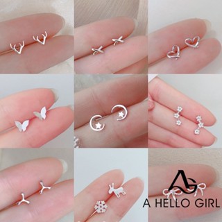 A HELLO GIRL ต่างหูสตั๊ด เงิน 925 สไตล์เกาหลี สําหรับผู้หญิง