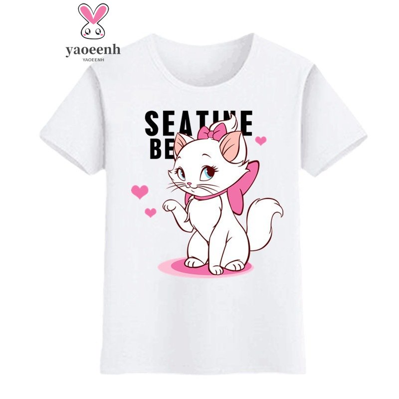 【YAOEENH】พร้อมส่ง เสื้อยืดแขนสั้น พิมพ์ลายการ์ตูนน่ารัก ทรงหลวม 90-160 ซม. แบบสวมหัว เรียบง่าย สําหรับเด็กผู้หญิง 2