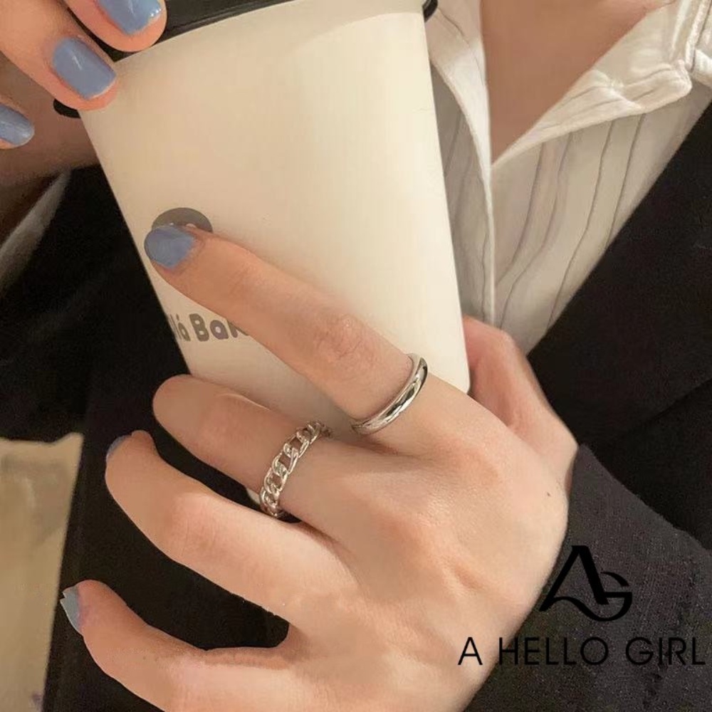 A HELLO GIRL แหวนนิ้วชี้ แบบเกลียว สองชิ้น สไตล์เรโทร สีชมพู แฟชั่นสําหรับผู้หญิง และผู้ชาย