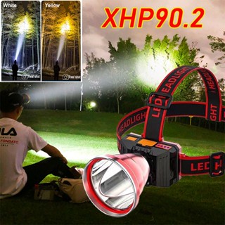 ใหม่ล่าสุด Xhp90.2 ไฟฉายสวมศีรษะ Led 18650 แบตเตอรี่สํารอง 7800mah สีขาว เหลือง 2 ชิ้น