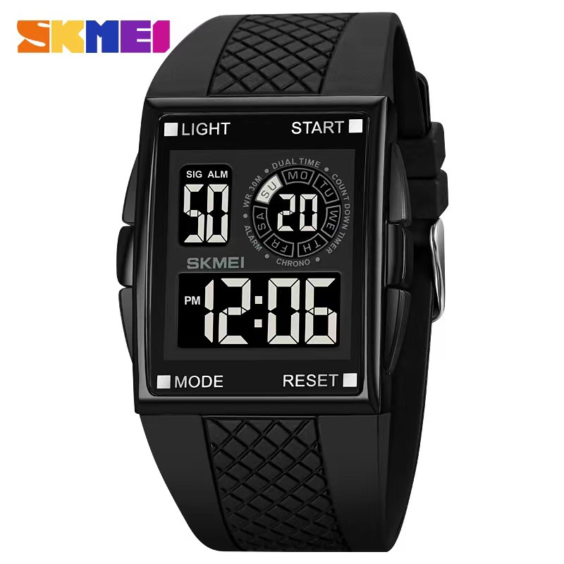 Skmei 1967 นาฬิกาข้อมือดิจิทัล กันน้ํา มีไฟ LED นับถอยหลัง สไตล์ญี่ปุ่น สําหรับผู้ชาย 3 บาร์