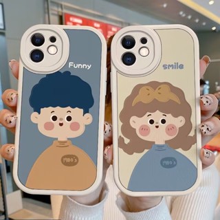 เคสโทรศัพท์มือถือหนังแกะ TPU นิ่ม ป้องกันเต็มเลนส์กล้อง ลายการ์ตูนเด็กผู้ชาย และเด็กผู้หญิงหน้ายิ้ม สําหรับ Infinix HOT 9 10 10s 11 11s Play Note 8 SMART 5 6