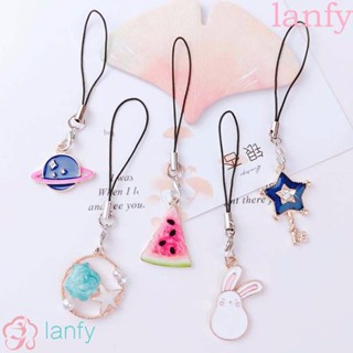 Lanfy สายคล้องโทรศัพท์มือถือ ลายการ์ตูนกระต่าย แตงโม ดาว แบบโลหะ สําหรับห้อยโทรศัพท์มือถือ