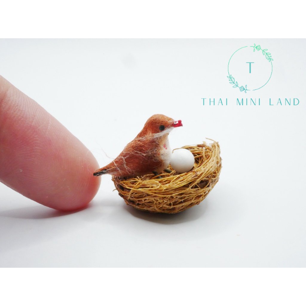 นกจิ๋ว สีน้ำตาลเข้ม งาน handmade นกจิ๋ว นก นกสำลี นกสำลีจิ๋ว ของจิ๋ว ของตกแต่ง