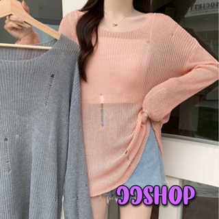 JJ shop 💜พร้อมส่ง เสื้อไหมพรมซีทรู แขนยาวบางๆ น่ารักมี 2สี "M5847"-C