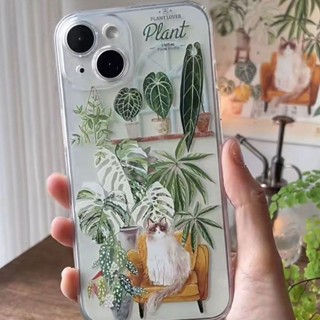 เคสโทรศัพท์มือถือแบบใส กันกระแทก ลายพืชสีเขียว สําหรับ iPhone 13 12 xr QYJS 14promax xsmax 7p8p 11pro 14plus xsmax 7 8 12promax