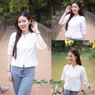 เสื้อผ้าฝ้ายคอจีนชินมัยใส่ทำงานสวยๆ กระดุมปั้มสุดเรียบหรู