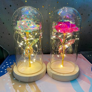 ฝาครอบแก้วฟอยล์สีทอง 24k รูปดอกกุหลาบ มีไฟ led ของขวัญวันแม่ วันวาเลนไทน์ เครื่องประดับสร้างสรรค์