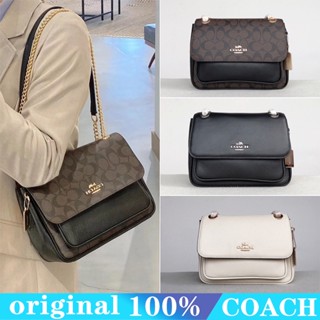 COACH CC353 klare 25 (10นิ้ว) กระเป๋าหนังออร์แกนโซ่พลิก/กระเป๋าสะพาย/กระเป๋าหญิง/พิมพ์ลายคลาสสิก