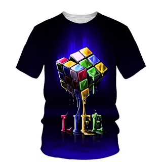 เสื้อยืดลําลอง แขนสั้น คอกลม พิมพ์ลายรูบิค 3D แฟชั่นฤดูร้อน สําหรับผู้ชาย 2023