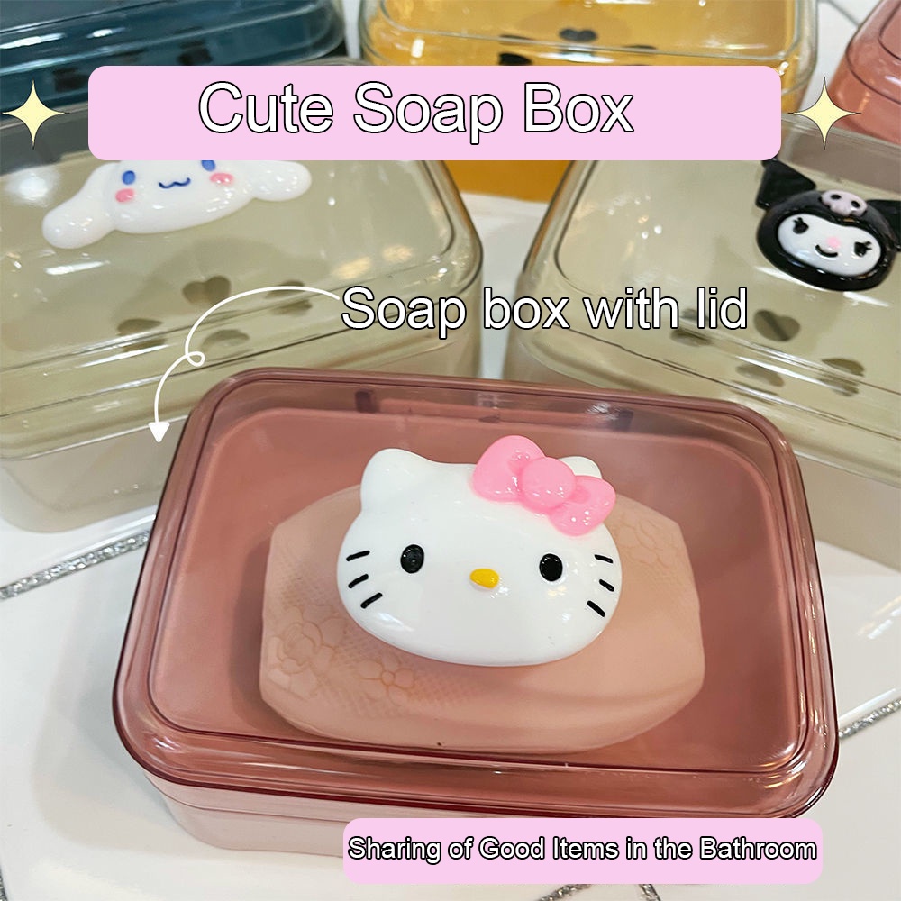 Sanrio สบู่กล่องการ์ตูน Melody Hello Kitty ชั้นวางสบู่อะนิเมะห้องน้ำกล่องเก็บคอนเทนเนอร์บ้านอุปกรณ์ห้องน้ำ TH