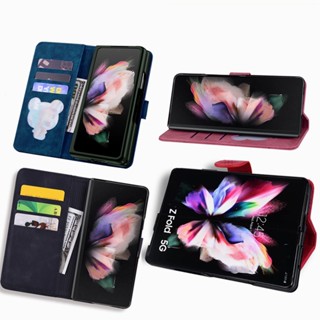 เคสโทรศัพท์มือถือหนัง กันกระแทก พร้อมช่องใส่บัตร และขาตั้ง สําหรับ Samsung Galaxy Z Fold 4 Fold 3