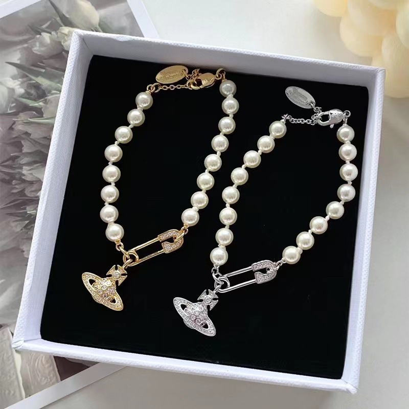 เครื่องประดับ สร้อยข้อมือ ประดับไข่มุก หรูหรา แฟชั่นคลาสสิก สไตล์เวสต์วูด สําหรับผู้หญิง