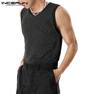 Incerun เสื้อกล้ามลําลอง แขนกุด ใส สไตล์วินเทจ สําหรับผู้ชาย