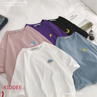 👨‍👨‍👧‍👧KIDDEE👨‍❤️‍👨🌞🌙เสื้อยืด ลายปัก Sun&amp;Moon☀️🌧⚡️M-2XL 5 สี เนื้อผ้า ใส่สบาย