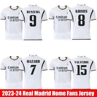 เสื้อยืดแขนสั้น ลายทีมฟุตบอล Real Madrid Jersey Benzema Kroos Hazard Valverde YP2 23/24 พลัสไซซ์ PY2