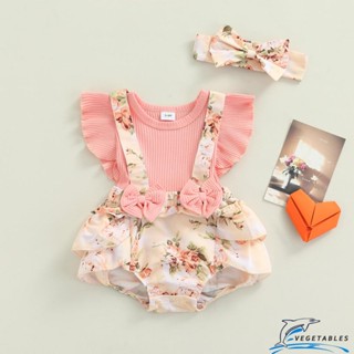 Zhy ชุดรอมเปอร์ แขนพอง ประดับโบว์ พิมพ์ลายดอกไม้ สีชมพู สําห…