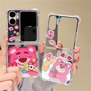 OPPO Find N2 Flip เคสฝาพับ การ์ตูนน่ารัก สตรอเบอร์รี่ หมี กระจกมุม เคสป้องกัน สําหรับเด็ก เด็กผู้หญิง