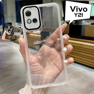 2 in 1 เคสโทรศัพท์มือถือแบบนิ่ม TPU ใส กันกระแทก กันรอยเลนส์กล้อง หรูหรา สําหรับ Vivo Y21