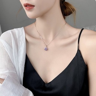 สร้อยคอโซ่สเตนเลส จี้ไทเทเนียม ประดับเพชร ทรงกลม หมุนได้ สุดเท่