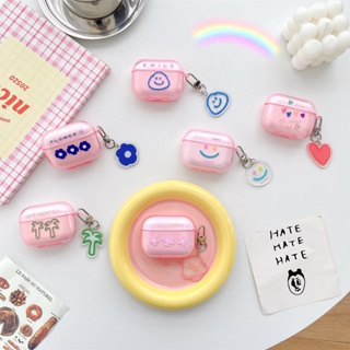 เคสหูฟังบลูทูธไร้สาย TPU นิ่ม แบบใส สีชมพู พร้อมจี้ห้อย สําหรับ Airpods pro 1 2 3 pro2