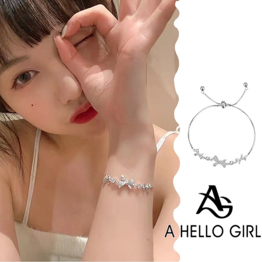 A HELLO GIRL สร้อยข้อมือ ประดับเพทาย รูปผีเสื้อ สไตล์เกาหลี เหมาะกับฤดูใบไม้ร่วง สําหรับผู้หญิง