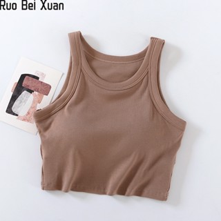 RUO BEI XUAN แผ่นรองหน้าอกแบบเกลียวใหม่ของผู้หญิงเปิดเผยเสื้อกั๊กสะดือส่วนสั้นพร้อมถ้วยชุดชั้นในแบบบูรณาการสลิงขนาดเล็กชุดชั้นในสตรีแขนกุด