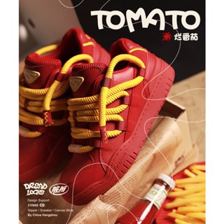 Cat and Sofa Dreadlocks Original Design Rotten Tomato Bread Skateboard Shoes ผ้าใบ สนีกเกอร์ unisex เชือกถัก ส้นสูง