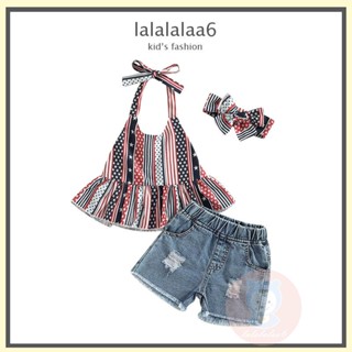 Laa6- เสื้อกล้ามแขนกุดลําลอง + กางเกงยีนส์ขาสั้น + ที่คาดผม สําหรับเด็กผู้หญิง