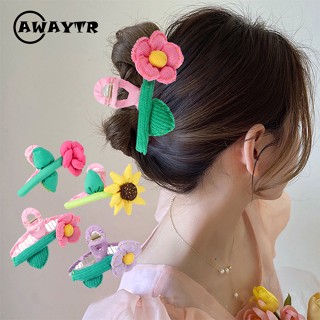 Awaytr กิ๊บติดผม ผ้าฝ้าย ลายดอกทานตะวัน สีสันสดใส แฟชั่นใหม่ สําหรับผู้หญิง