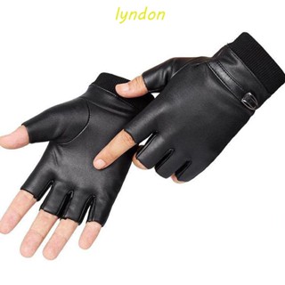 LYNDON Fingerless Gloves Driving Cool High Quality Slip Resistant Button Female Warm PU Leather Solid Fitness Leather Gloves