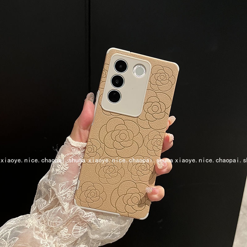 เคส Vivo V30 V29 V27 V23 5G เคส Vivo V25 Pro เคสกันกระแทก พร้อมตัวป้องกันเลนส์กล้อง ฝาครอบหนัง ดอกไม้ เคลือบด้าน โทรศัพท์