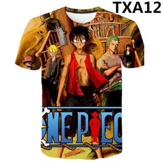 เสื้อยืดแขนสั้น แขนห้าส่วน ทรงหลวม ลายการ์ตูนอนิเมะ One Piece Luffy แฟชั่นฤดูร้อน สําหรับเด็กนักเรียนผู้ชาย