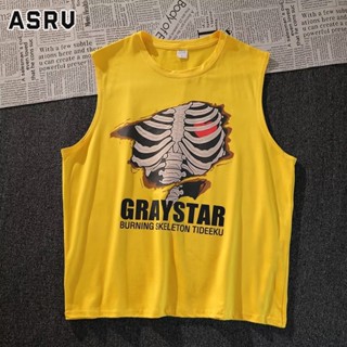 ASRV เสื้อกั๊กผู้ชายคอกลมเทรนด์มาตรฐานใหม่แฟชั่นญี่ปุ่นเสื้อกั๊กเหงื่อขี้เกียจเสื้อยืดอารมณ์ยอดนิยมของเยาวชน