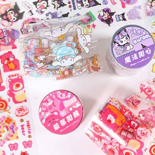 1 ชิ้น Sanrio เทปกาวตกแต่ง Mymelody Kuromi Cinnamoroll Pom Pom Purin เทปกาวสมุด DIY กระดาษสติกเกอร์ญี่ปุ่นของขวัญวันเด็ก